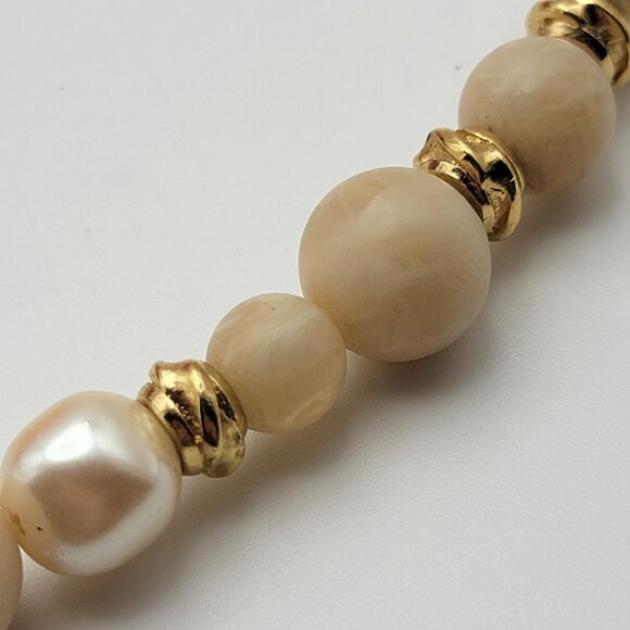 Givenchy Gold Tone Cream Faux Pearl Beaded Necklace 31" Toggle Clasp - Picture 4 of 9